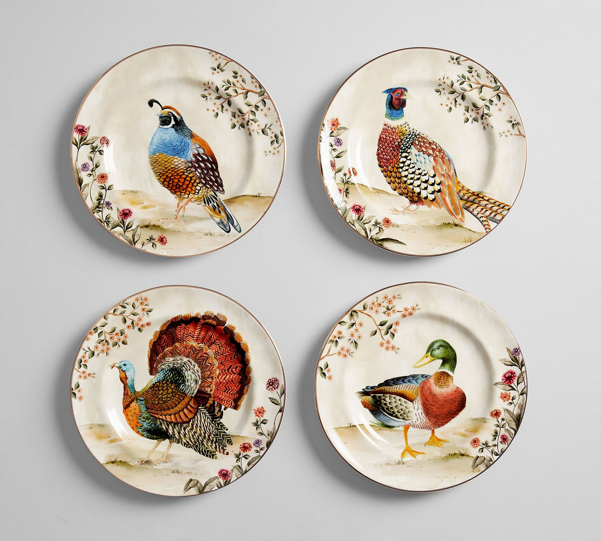 Botanical Harvest Bird Stoneware Salad Plates - Mixed Set of 4 | Pottery Barn (US)