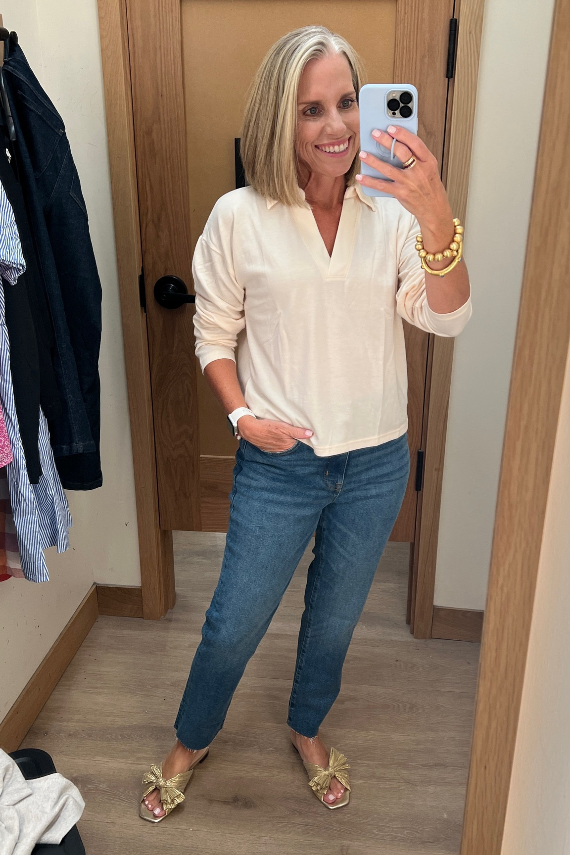 Just add sneakers! 😉
Knit polo and straight jeans. Cuff for a casual look 

#LTKsalealert #LTKover40 #LTKFind