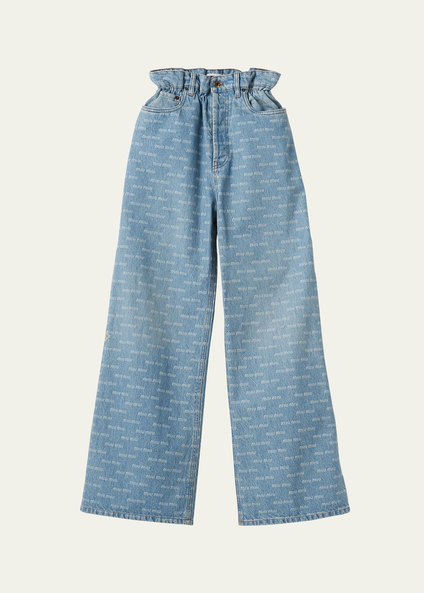 Miu Miu Paperbag Waist Denim Logo Wide-Leg Pants | Bergdorf Goodman