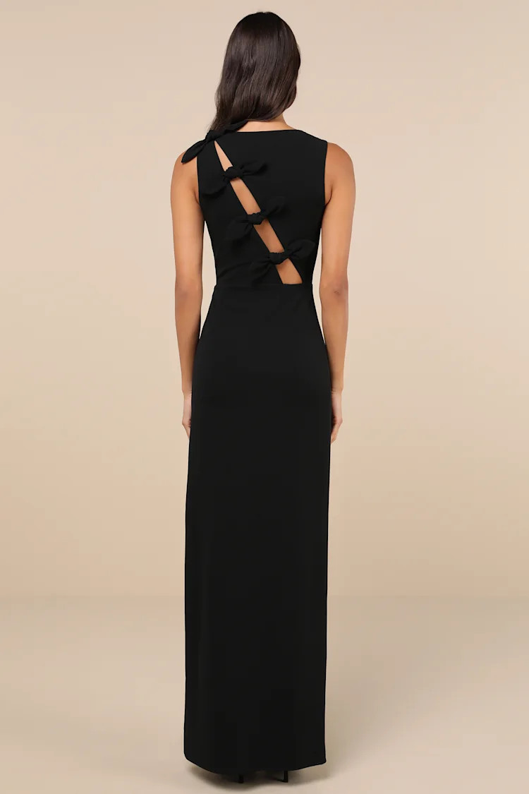 Perfected Poise Black Bow Cutout Column Maxi Dress | Lulus