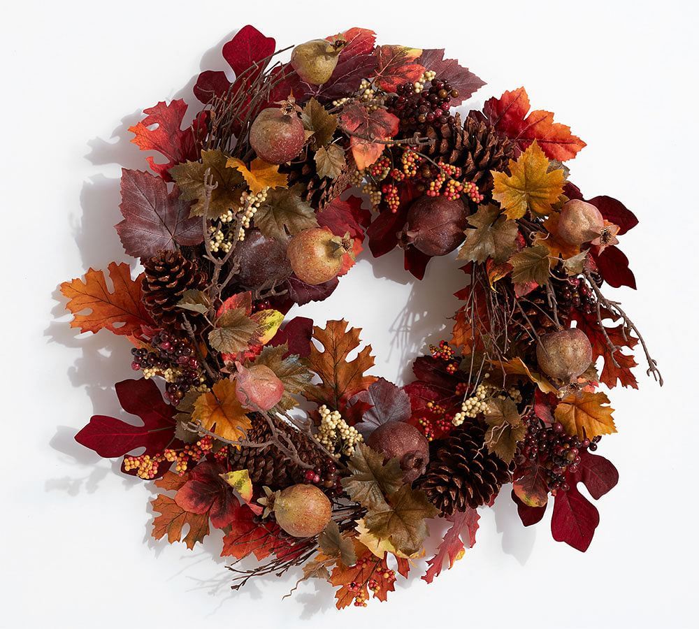 Faux Pomegranate &amp; Pinecone Wreath &amp; Garland | Pottery Barn (US)