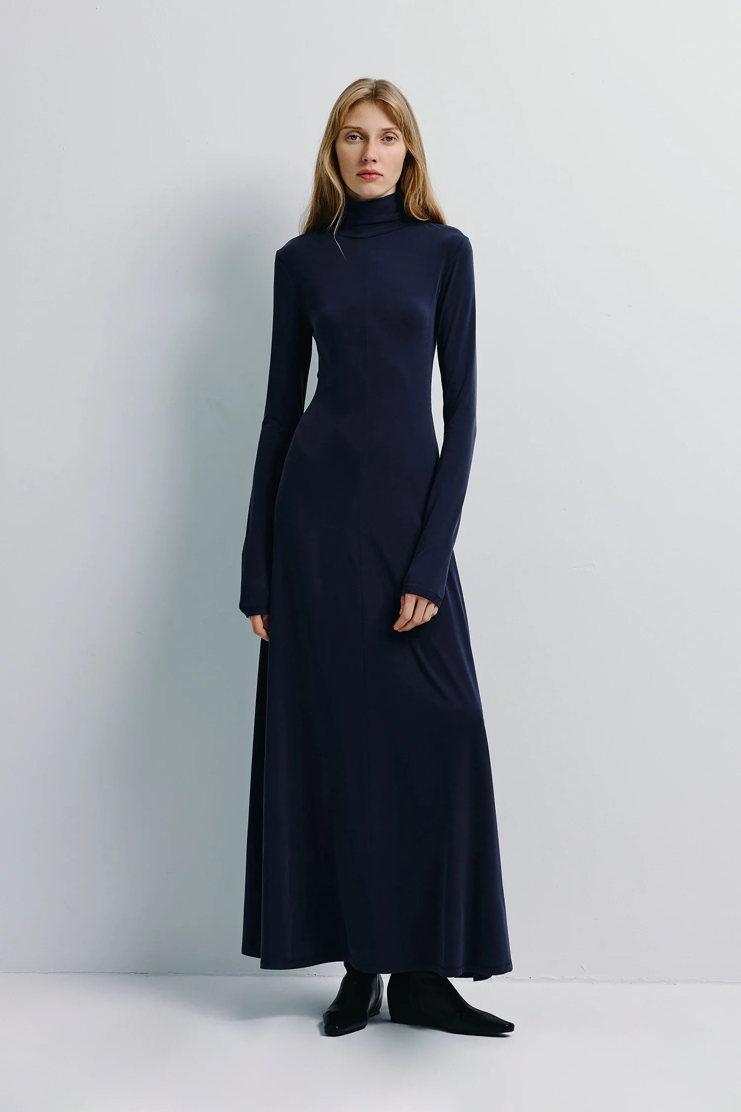 Harley High Neck Maxi Dress | Navy Blue Modal | Rue Sophie
