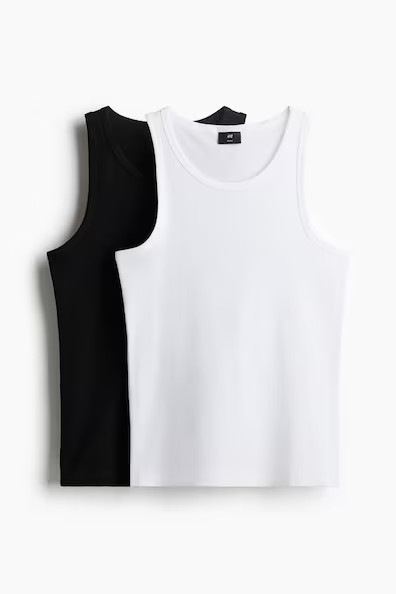H & M - 2-pack Slim Fit Ribbed Tank Tops - Black | H&M (US + CA)