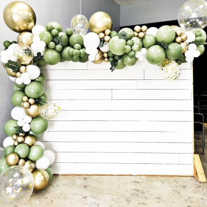 Sage Green Balloon Garland Kit,Pearl White Gold Confetti Balloons for Baby Bridal Shower Wedding ... | Amazon (US)