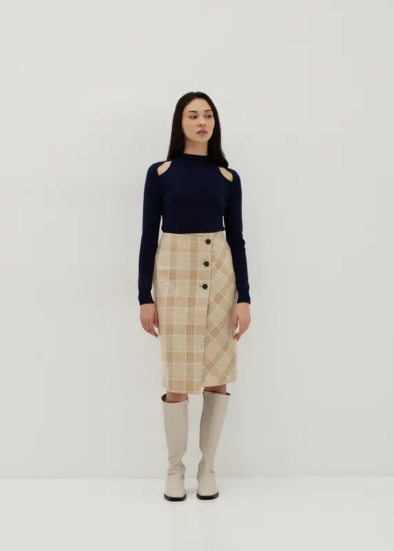 Aurinda Plaid Asymmetrical Pencil Skirt | LOVEBONITO SINGAPORE PTE LTD