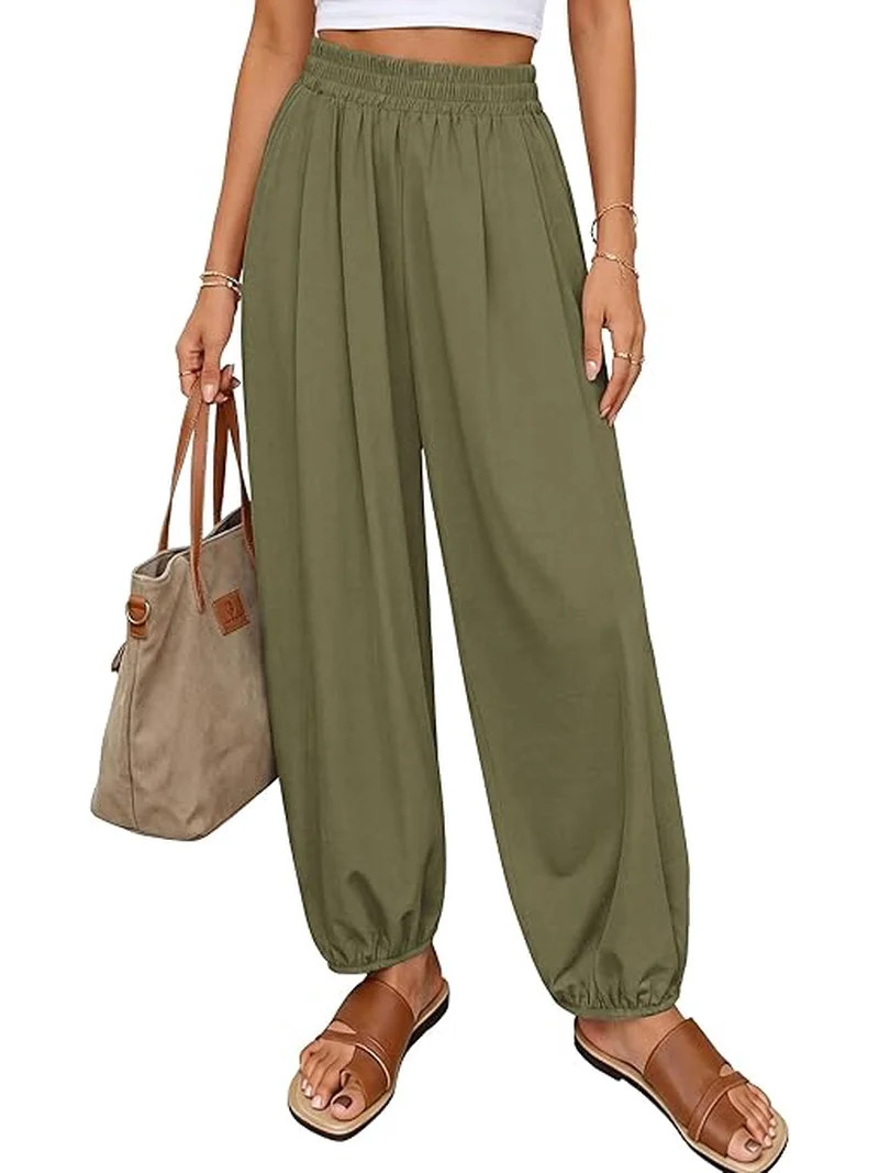PRETTYGARDEN Womens Summer Casual Pants High Waisted Loose Wide Leg Palazzo Pockets Lounge Beach ... | Walmart (US)
