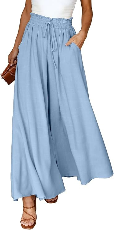 Dokotoo Pants for Women Casual Elastic Waist Wide Leg Pants with Pockets | Amazon (US)