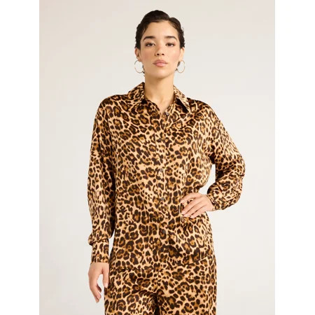 Sofia Jeans Women s Oversized Boyfriend Shirt with Long Sleeve Sizes XS-XXL | Walmart (US)