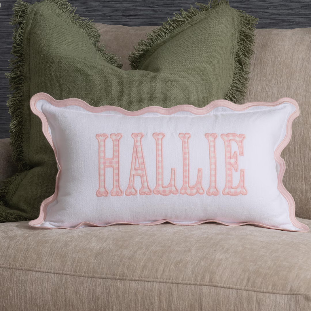 12x20 in Personalized Scalloped Applique Name and Monogram Pillow Cover - Etsy | Etsy (US)
