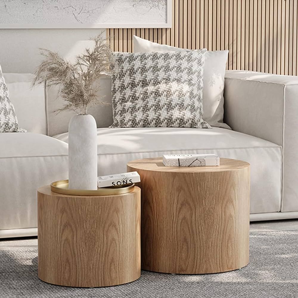 Nesting Coffee Table Set of 2, Round Nesting Tables Wooden End Tables for Small Space, Modern Sid... | Amazon (US)