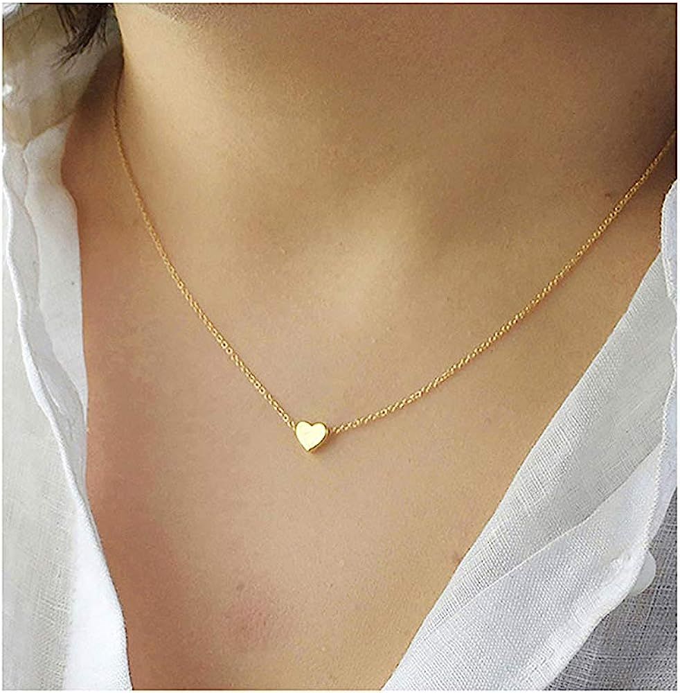 Tiny Gold Heart Choker Necklace,Dainty Cute Initial Heart Pendant Necklace,Rose Necklace,CZ Neckl... | Amazon (US)