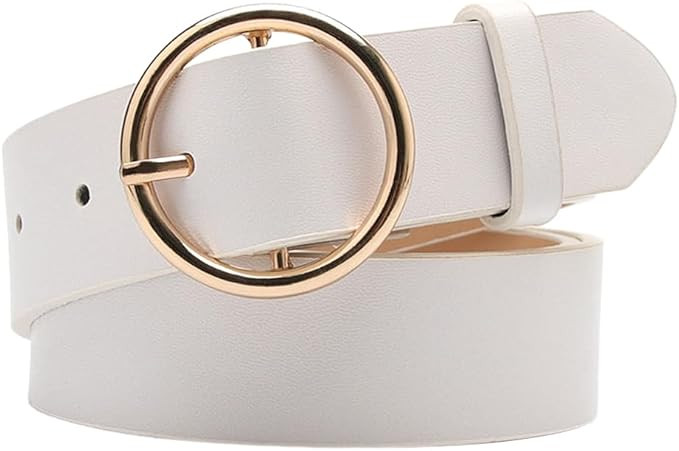 Womens White Leather Belts for Ladies Gold Buckle Belt for Women Lady Waist Stretch Belts for Jea... | Amazon (CA)