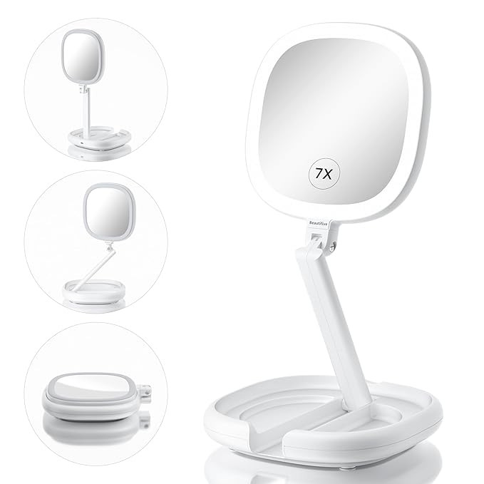 Makeup Mirror with Light and Magnification, 7X/1X Light Up Makeup Mirror Travel Lighted Make Up M... | Amazon (US)