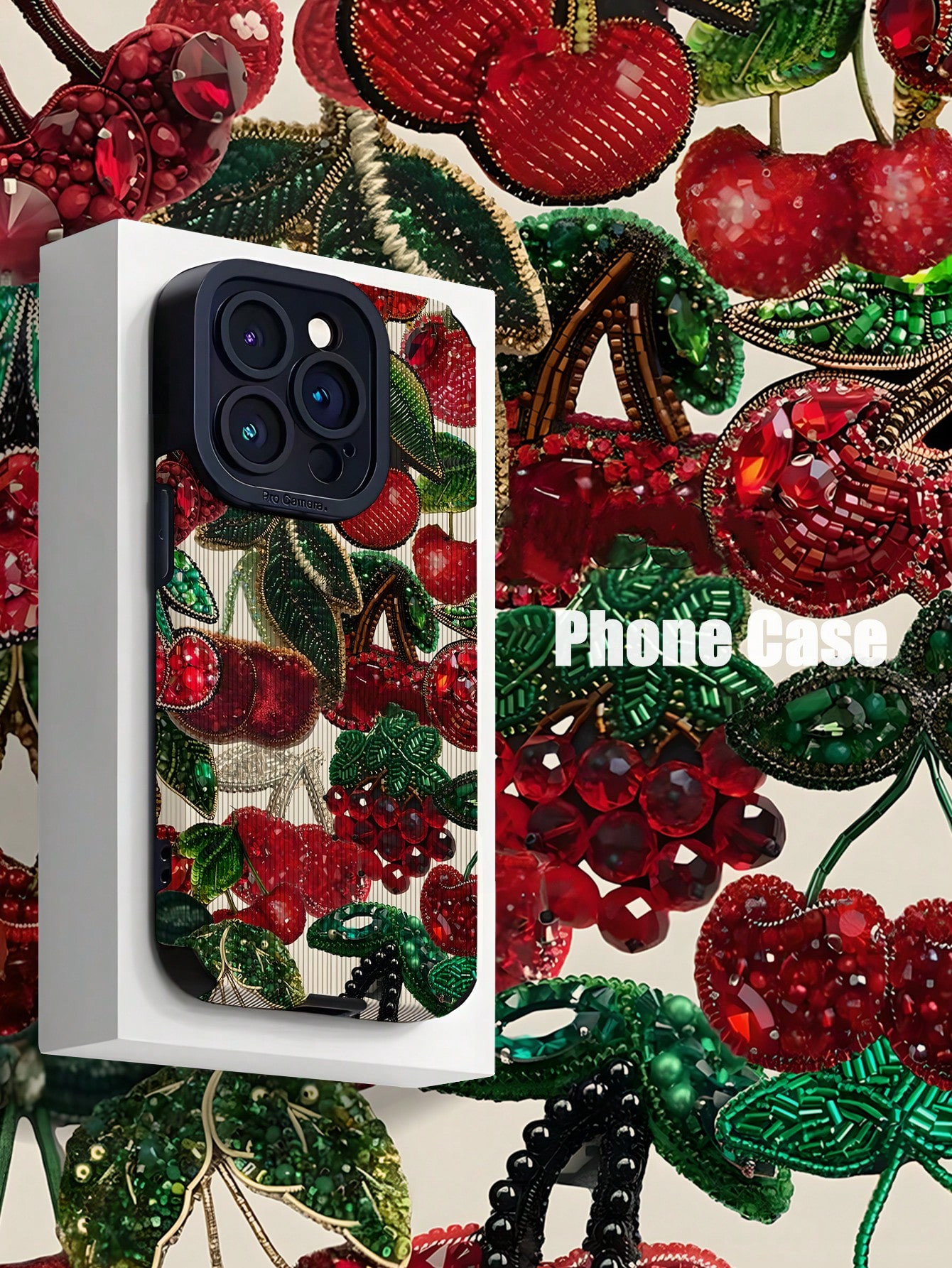 1pc Minimalist Cherry Beaded Vertical Stripe Faux Leather Anti-Drop Soft Protective Phone Case Co... | SHEIN