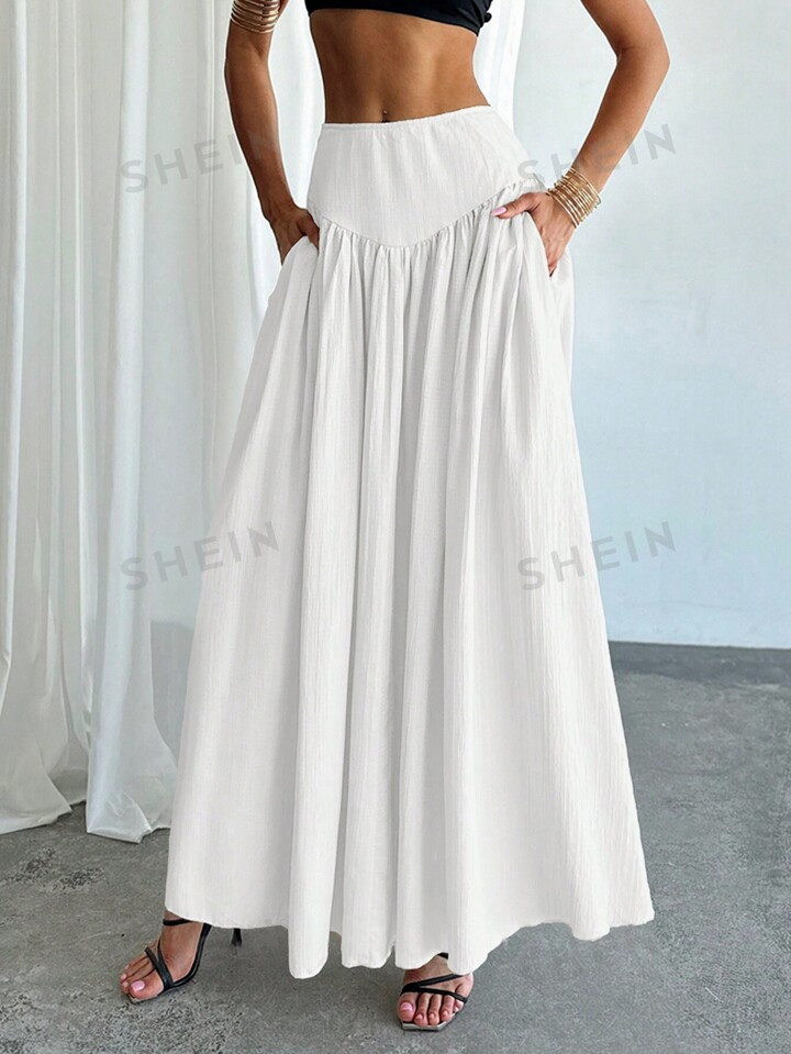 SHEIN Privé Women's Ruched High Waist A-Line Elegant Pocketed Skirt | SHEIN