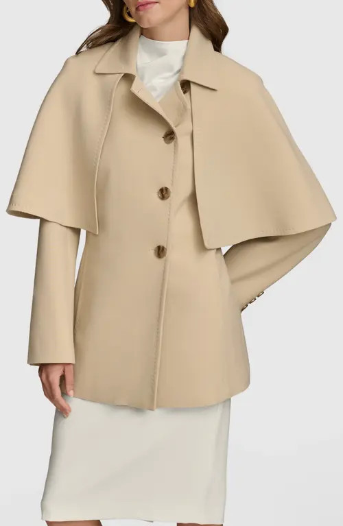 Donna Karan New York Water Repellent Crepe Raincoat with Cape in Camel at Nordstrom, Size Small | Nordstrom