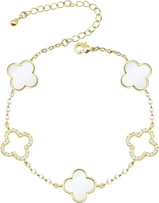 Clover Bracelet for Women 18k Gold Plated Silver Lucky Four Leaf Link Chain Bracelets Charm Trend... | Amazon (US)