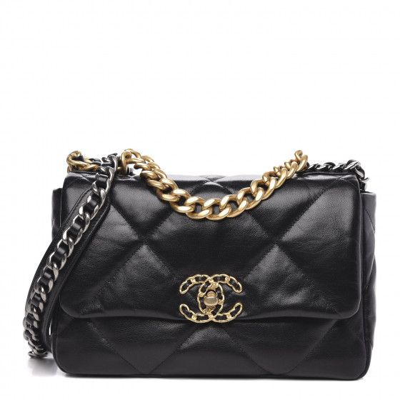 CHANEL Shiny Goatskin Quilted Medium Chanel 19 Flap Black | Fashionphile