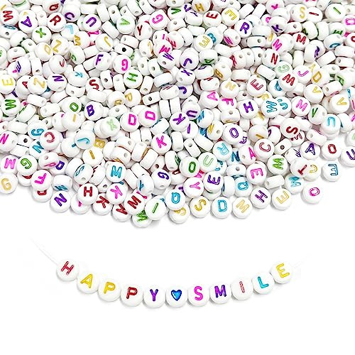1200pcs Letter Beads for Jewelry Making,Acrylic Letter Beads White Colorfull Letter A to Z Letter Beads Name Beads with Elastic Bracelet String Cord for Friendship Bracelet DIY Necklace | Amazon (US)