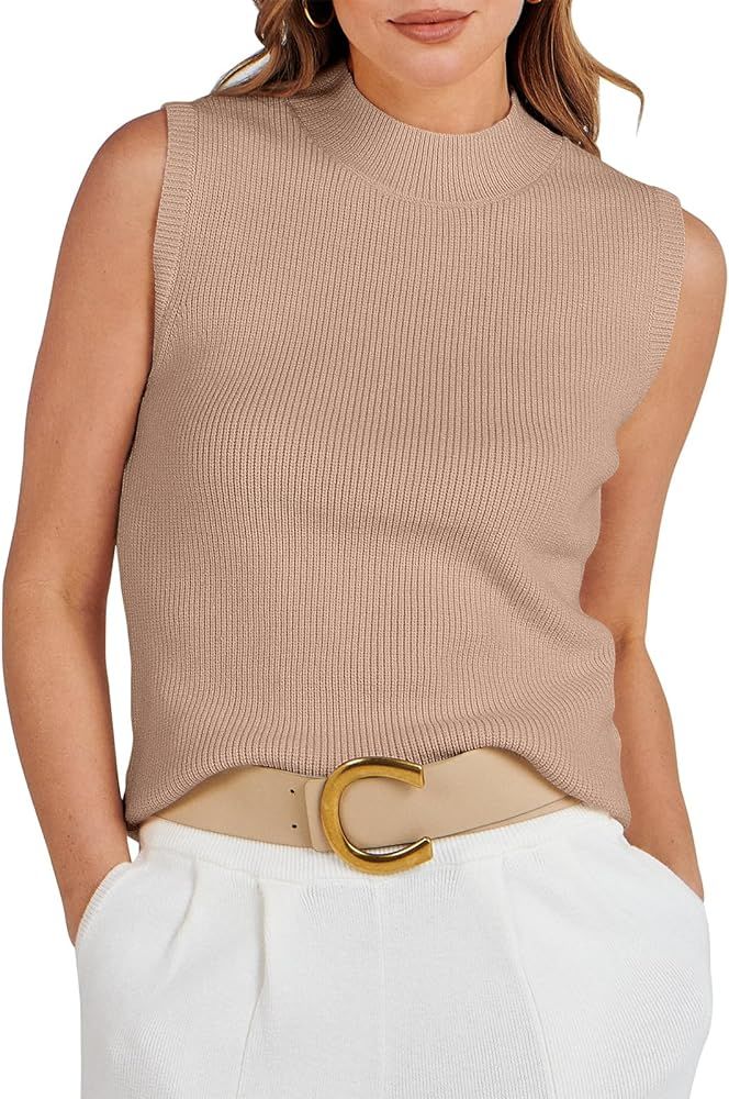 Caracilia Women's Mock Neck Sweater Vest Casual Sleeveless Ribbed Knit Pullover Tank Tops 2023 Fa... | Amazon (US)