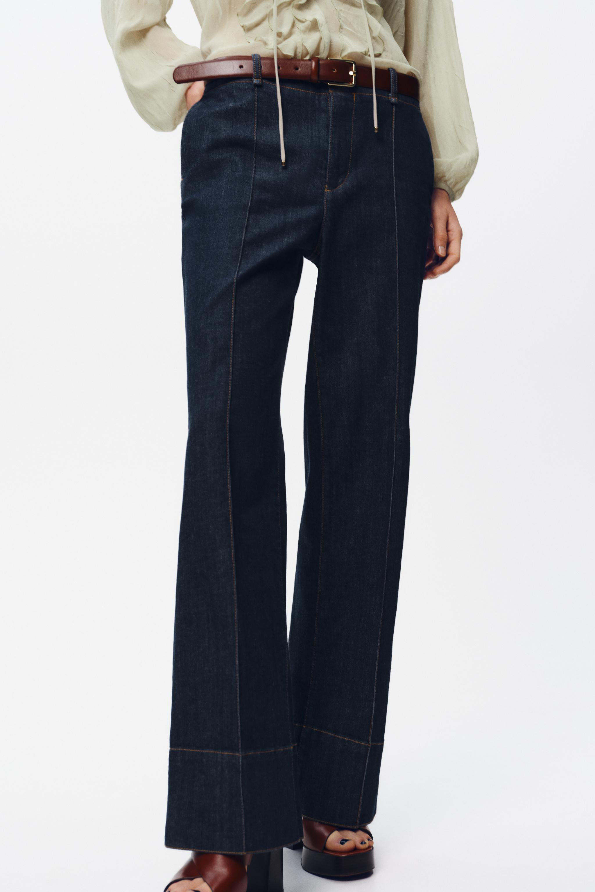 High-waisted pants with front pockets and faux back welt pockets. Front crease detail. Straight l... | Zara US
