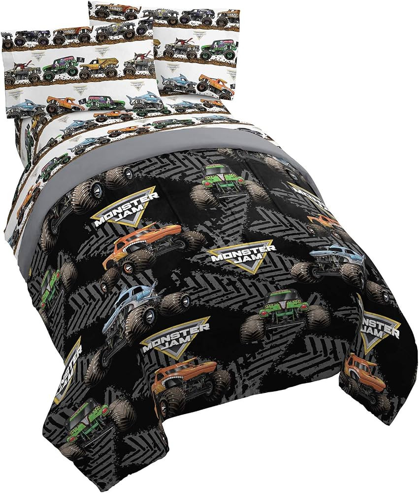 Jay Franco Monster Jam Tracks 5 Piece Full Bed Set - Includes Comforter & Sheet Set - Bedding Fea... | Amazon (US)