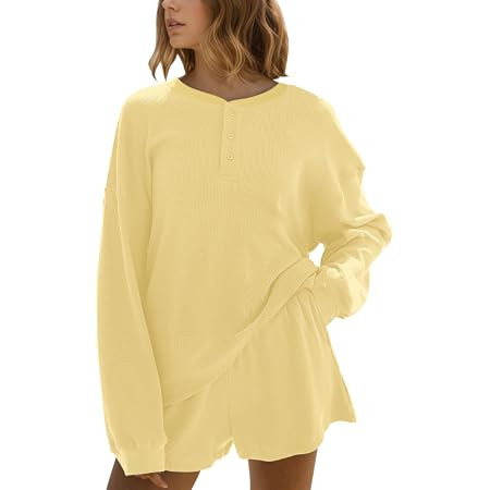 MISSACTIVER Waffle Knit Lounge Sets for Women Long Sleeve Oversized Sweatshirt Elastic Waist Shor... | Amazon (US)