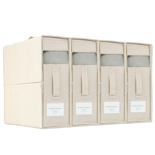 Simple&Opulence 4 Pack Bed Sheet Organizers and Storage, Linen Closet Organizers, Sheets Set Folder Storages with Window and Label (Queen/King Size) Organizing Bedding Container, Linen | Amazon (US)