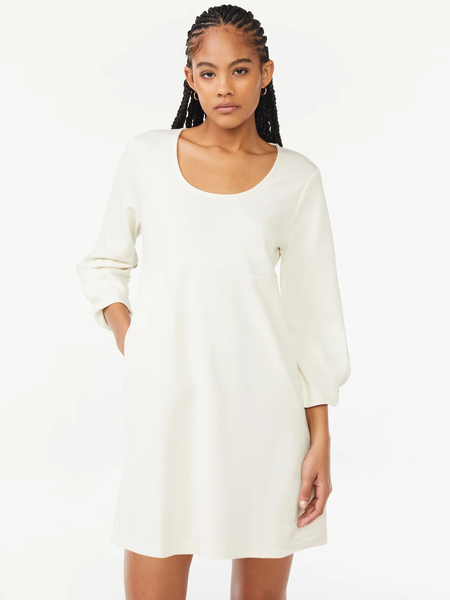 Free Assembly Women's Pleated U Neck Mini Dress - Walmart.com | Walmart (US)