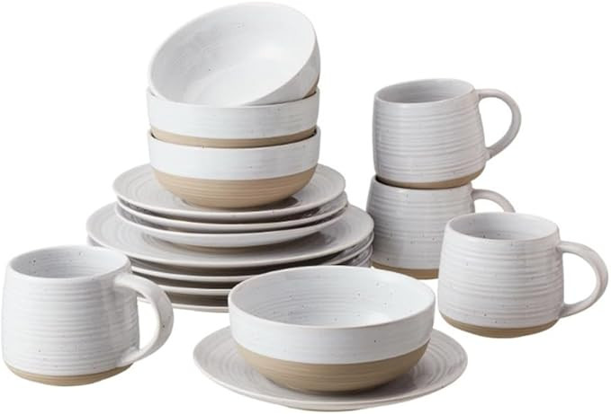 Round Kitchen Dinnerware Sets White Round Stoneware 16-Piece Dinnerware Set Dinner Set Plates and... | Amazon (US)