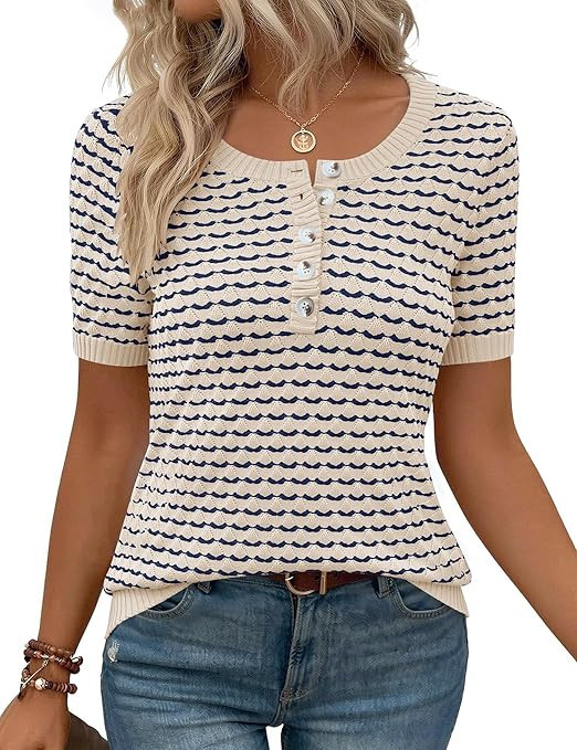 Kistore Womens Short Sleeve Sweater Spring Summer Tops Dressy Casual Lightweight Crewneck Pullove... | Amazon (US)