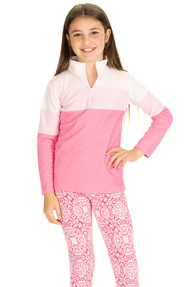 Kids Joey Quarter Zip in Pink Colorblock | Duffield Lane