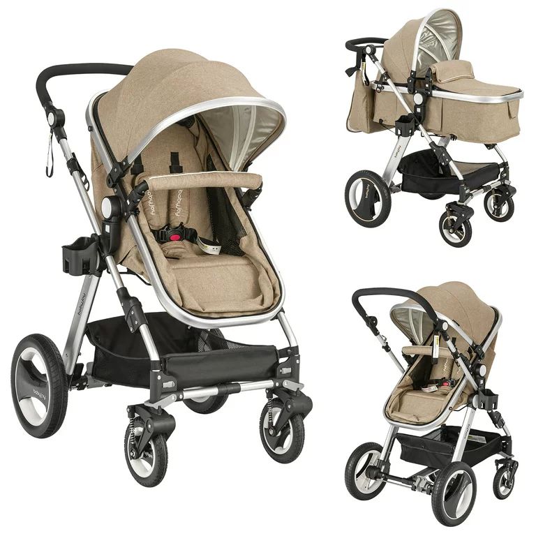 Babyjoy Folding Aluminum Infant Baby Stroller Kids Carriage Pushchair W/ Diaper Bag Khaki | Walmart (US)