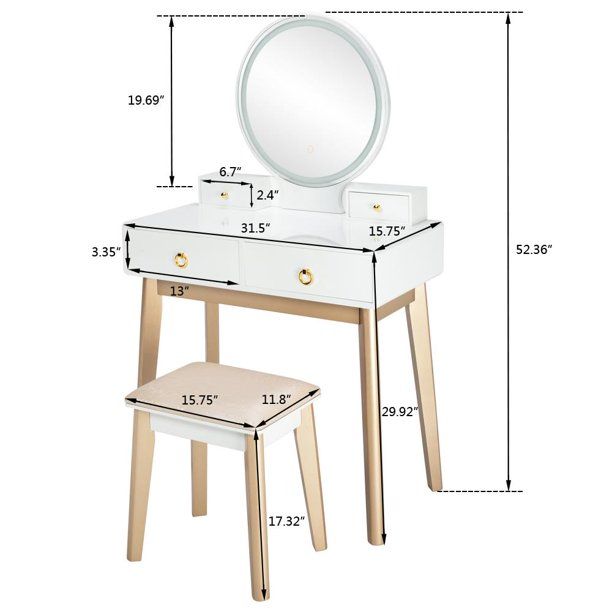 Ktaxon Vanity Set, Dressing Table with 4 Sliding Drawers, Modern Bedroom Makeup Table and Cushion... | Walmart (US)