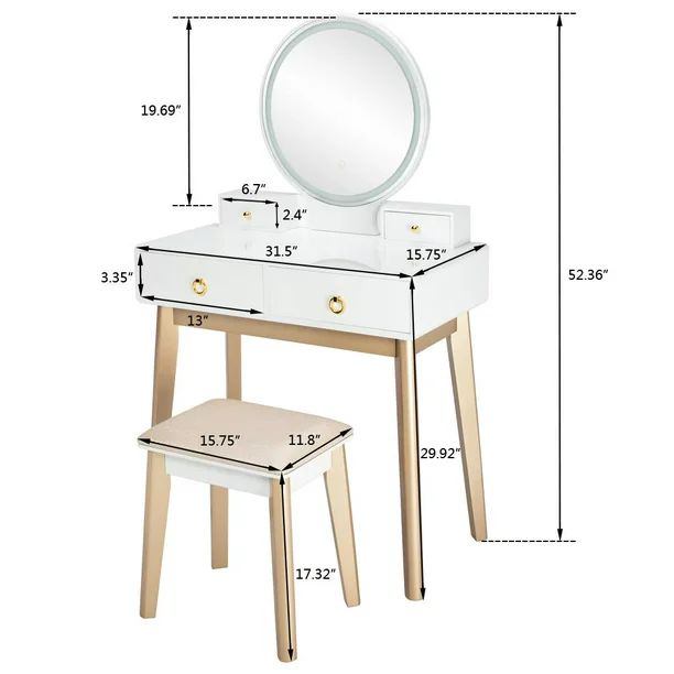 Ktaxon Vanity Set, Dressing Table with 4 Sliding Drawers, Modern Bedroom Makeup Table and Cushion... | Walmart (US)