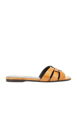 Saint Laurent Tribute Flat Sandal in Brown | FWRD 