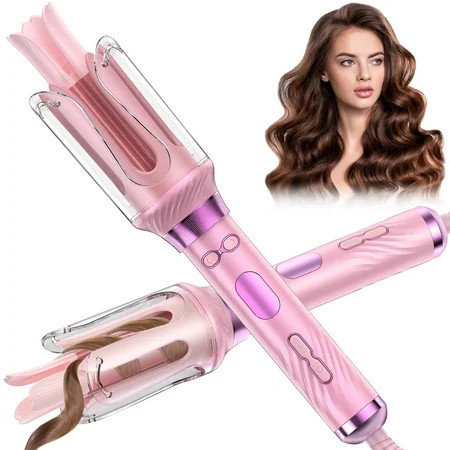 RACCOMB Rotating Curling Iron Automatic Petal Curling Iron for Shiny & Effortless Curls Dual Voltage Curling Iron & Lightweight for Travel 230℉-415℉ Pink | Walmart (US)
