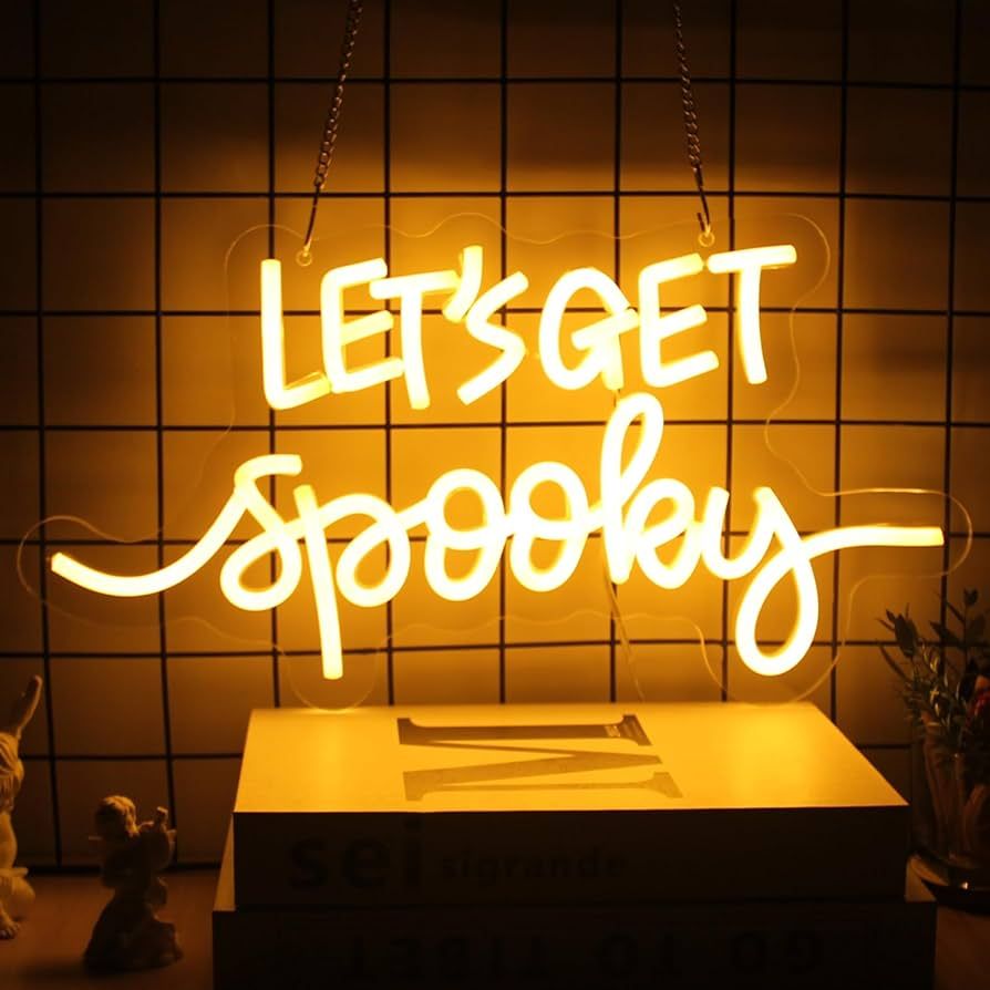 Let's Get Spooky Neon Signs Halloween Neon Sign Yellow Letter LED Neon Light Signs Spooky Neon Wa... | Amazon (US)