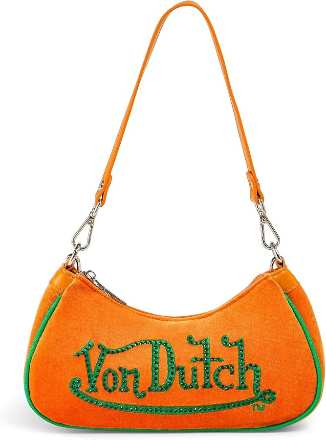 Von Dutch Purse Shoulder Bag, Velvet Handbag Rhinestone Logo and Silver Chain with Wrench | Amazon (US)