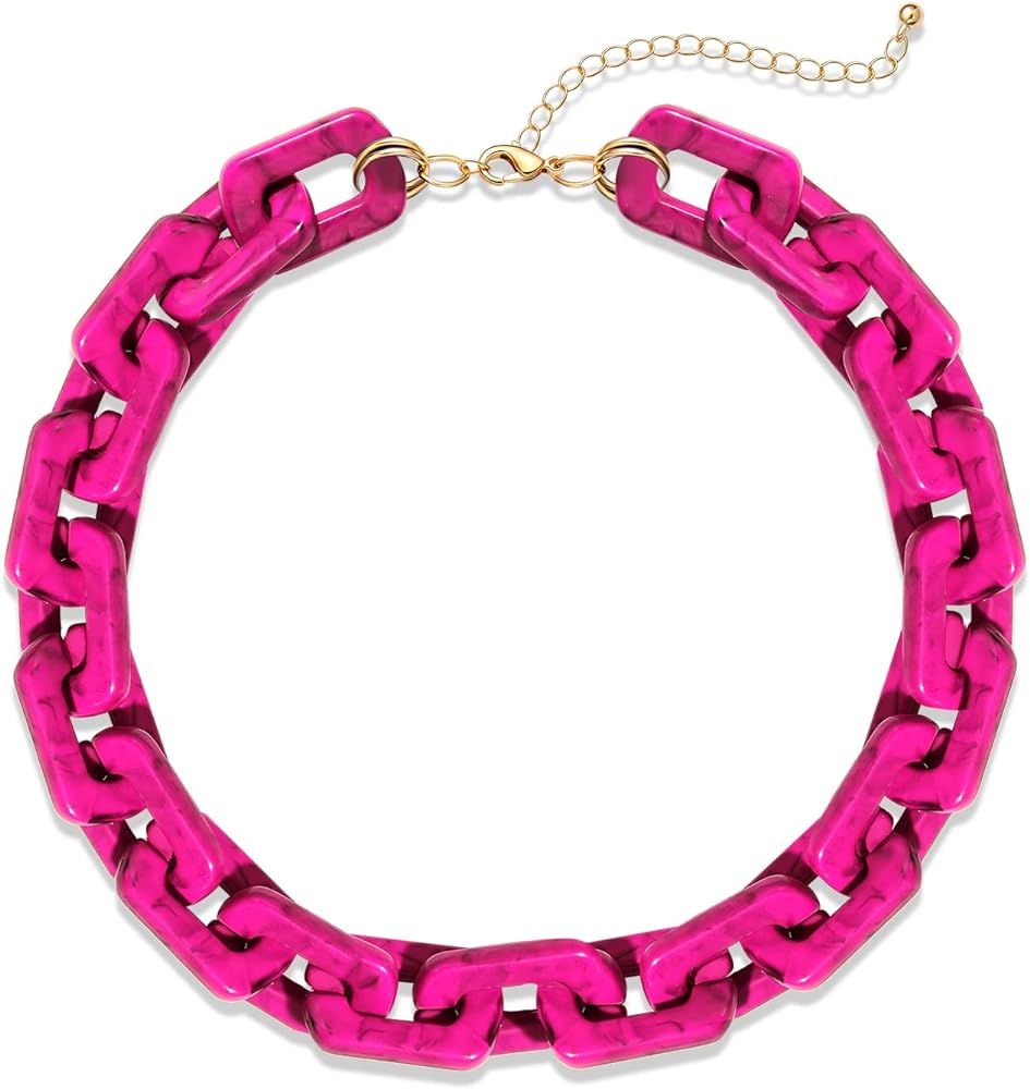 Chain Link Necklace For Woman Acrylic Resin Chain Necklace Statement Chunky Chain Collar Necklace | Amazon (US)