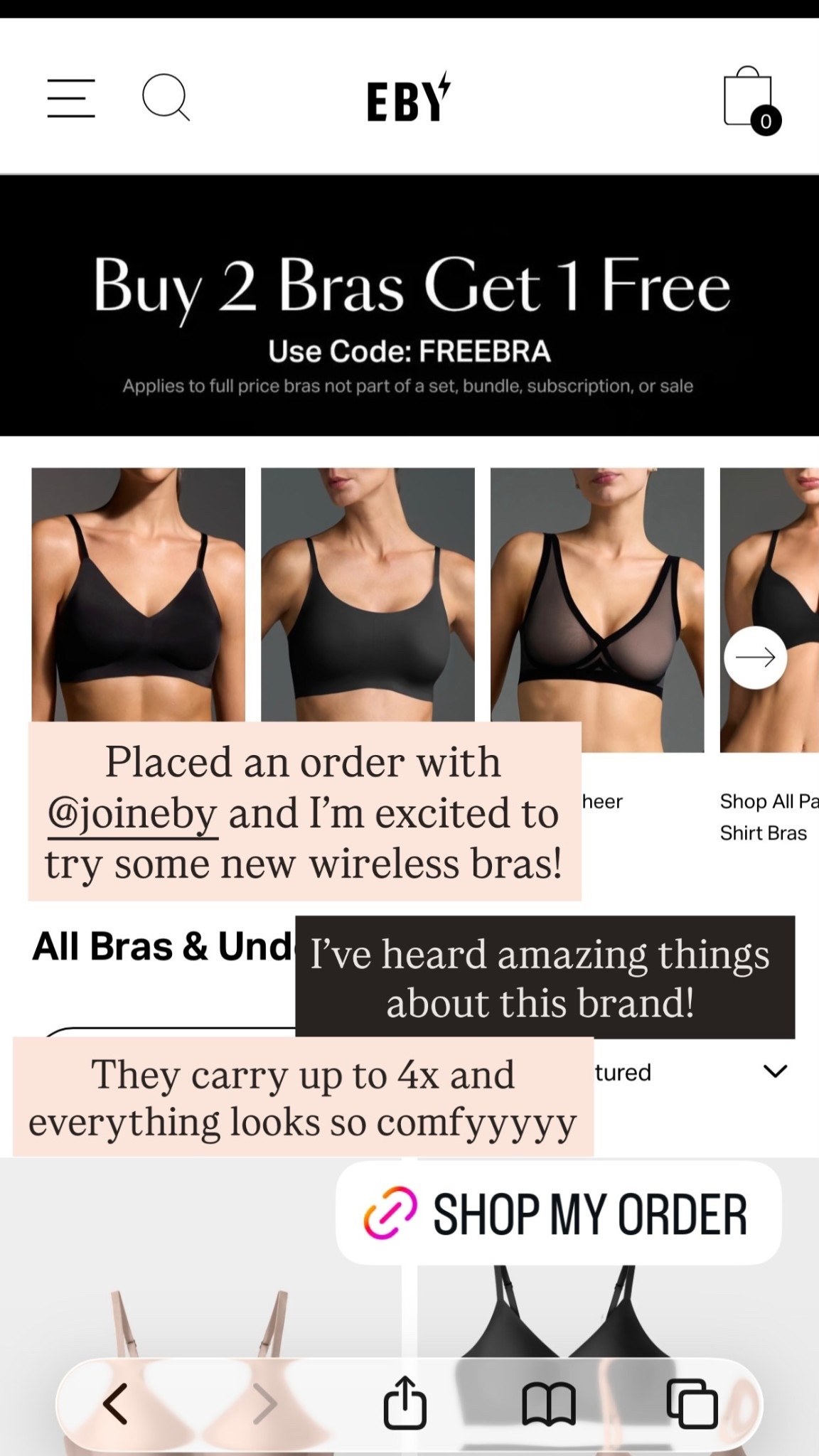 Placed an order with @joineby and I’m excited to try some new wireless bras! I’ve heard amazing things about this brand! They carry up to 4x and everything looks so comfyyyyy