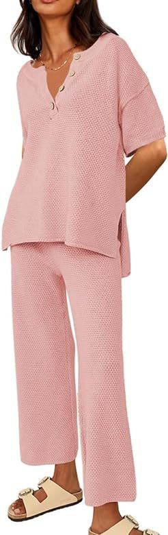 LILLUSORY Womens 2023 Spring Trendy 2 Piece Lounge Sets Cozy Knit Sweater Short Sleeve Slouchy Lo... | Amazon (US)