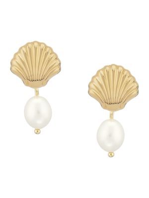 Saks Fifth Avenue 14K Yellow Gold Shell &amp; Natural Freshwater Pearl Earrings on SALE | Saks OF... | Saks Fifth Avenue OFF 5TH