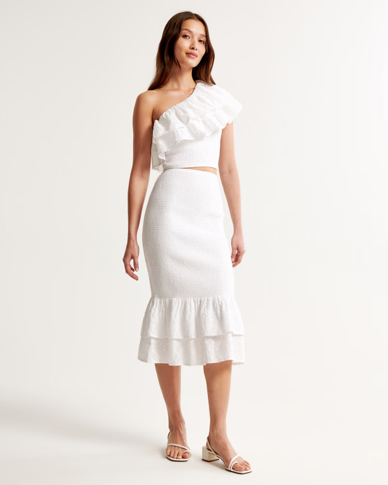 Women's Eyelet Smocked Midi Skirt | Women's The A&F Wedding Shop | Abercrombie.com | Abercrombie & Fitch (US)