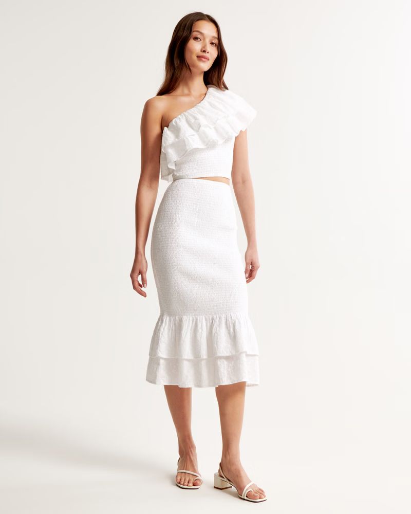 Women's Eyelet Smocked Midi Skirt | Women's The A&F Wedding Shop | Abercrombie.com | Abercrombie & Fitch (US)