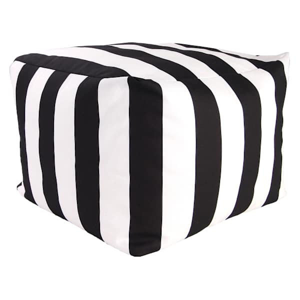 Black Awning Striped Outdoor Pouf, 20" | At Home