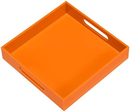 Orange Sturdy Acrylic Serving Tray with Handles-10x10Inch-Serving Coffee,Food,Breakfast,Butler-Ki... | Amazon (US)