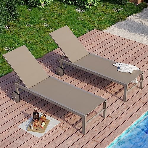 SUNLEI Patio Chaise Lounge Outdoor Set of 2, Pool Lounge Chairs for Outside w/5-Position Adjustab... | Amazon (US)