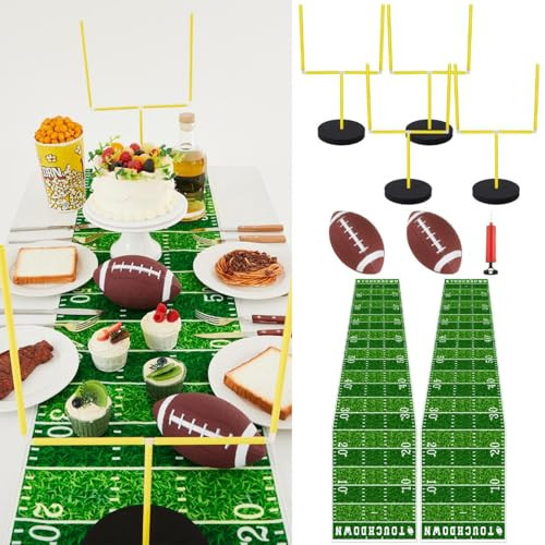 WinnerWhy 9 Pcs Football Party Goal Post Decoration Kit Includes 4 Football Field Goal Post 2 Football Court Table Runner 2 Mini Football 1 Pump for Football Theme Birthday Party Supplies | Amazon (US)