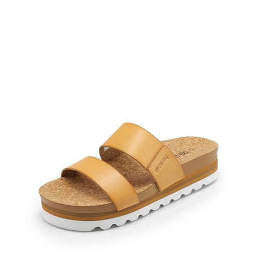DREAM PAIRS Women's Platform Wedge Sandals with Arch Support, Comfortable Beach Slip-on Flat Sandals, Casual 2-Strap Cork Cushion Slides for Women,Size 8.5,Natural,SDPW2415W | Amazon (US)